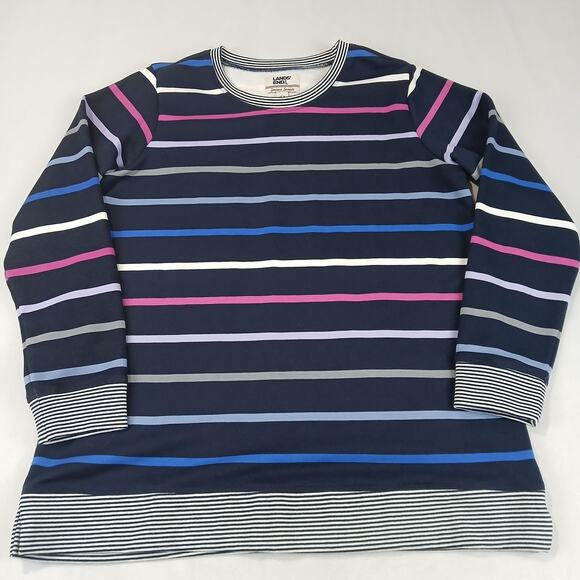 Lands End Serious Sweats Pullover Womens Large Navy Striped Crewneck Long Sleeve - Picture 1 of 8